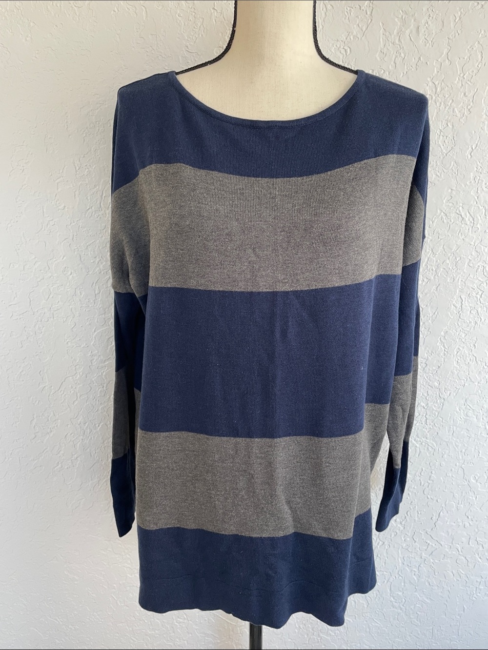 Chaps sweater jumper striped colorblock preppy casual nautical navy soft small